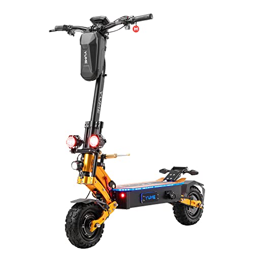 Yume X11 Electric Scooter C-Shaped Absorber 30AH Li Battery 60V 6000W Dual Motors up to 50 MPH 60 Miles Hydraulic Brake 11" Off Road Tubeless Tire with Steering Damper 440lbs Max Loading, Golden
