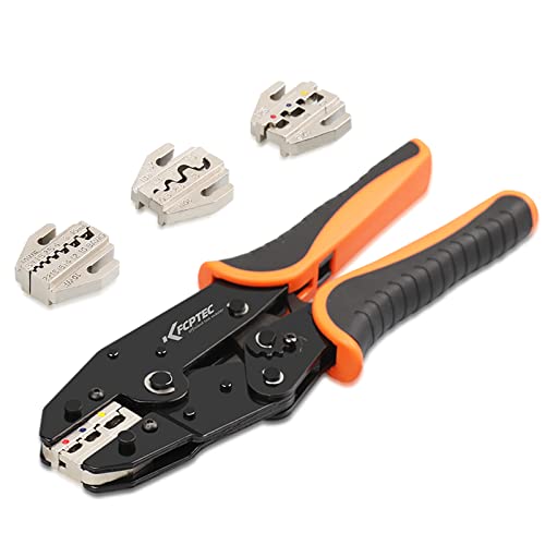 KF CPTEC Crimping Tool Set 5PCS - Ratcheting Wire Crimper Kit - Quick Exchange Jaw for Heat Shrink, Non-Insulated, Insulated and Non-Insulated Ferrules Connectors, Wire Terminal Crimper KFN-33J