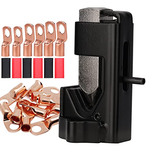 Hammer Lug Crimper Tool for Welding Cables Wire Terminal Crimp 16 AWG to 4/0 Wire Gauge,12PCS AWG 6 8 10 12(5/16" 1/4") Wire Copper Lugs,24PCS 3:1 Dual Wall Adhesive Heat Shrink Tubing