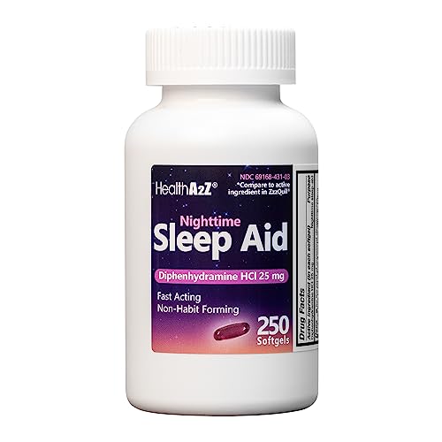 HealthA2Z Nighttime Sleep Aid 250 Softgels | Diphenhydramine HCl 25mg | Fast Acting | Non Habit-Forming