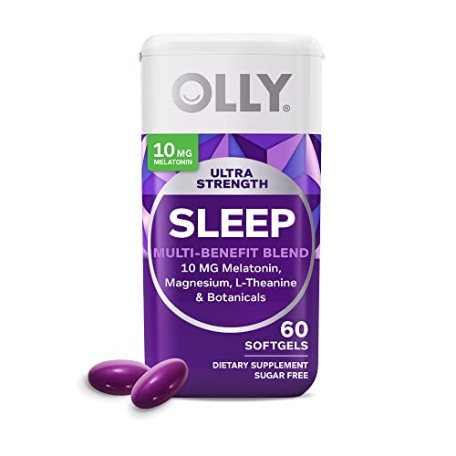 OLLY Ultra Strength Sleep Softgels, 10mg Melatonin, L-Theanine, Chamomile, Magnesium, Lemon Balm, Supports Deep Restful Sleep, Nighttime Sleep Aid, Non Habit-Forming - 60 Count