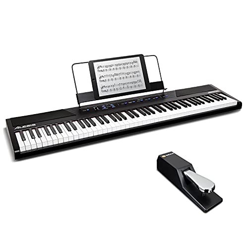 Digital Piano Bundle - Electric Keyboard with 88 Semi Weighted Keys, Built-In Speakers, 5 Voices and Sustain Pedal  Alesis Recital and M-Audio SP-2