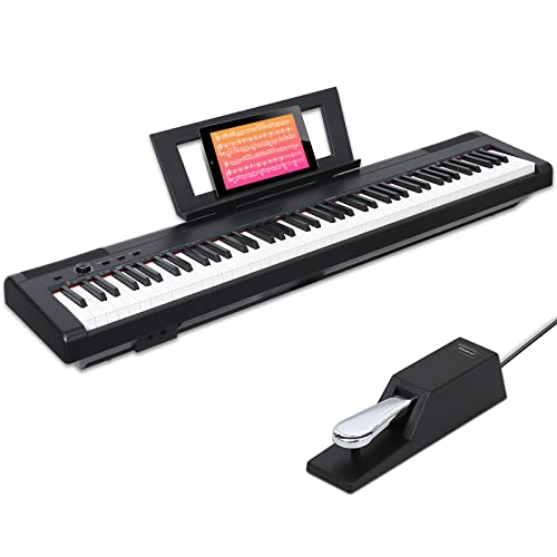 AODSK Weighted Piano 88-Key Beginner Digital Piano,Full Size Weighted keyboard with Hammer Action,with Sustain Pedal,2x25W Stereo Speakers,MP3 Function,Black