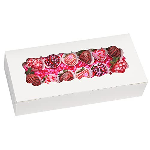 TOMNK 48pcs Cookie Boxes 12in White Bakery Boxes with Window Treat Boxes Pastry Boxes Dessert Boxes for Chocolate Strawberries Muffins Donuts and Party Favor 12x5.5x2.5 Inches