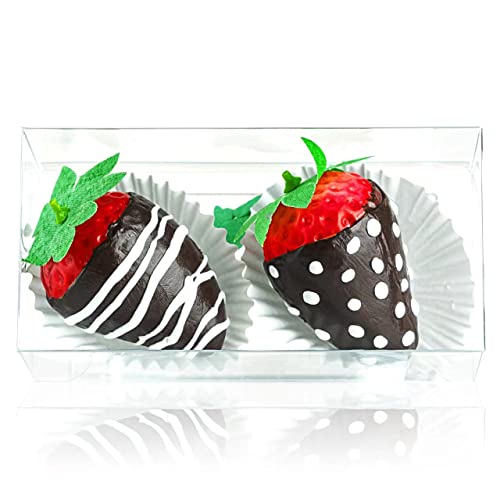 RomanticBaking 100Pack 4 1/2"x 2 1/4"x 2" Small Chocolate Covered Strawberries Boxes for 2 Mini Cupcake Boxes Hot Cocoa Bombs Boxes Clear Plastic Party Favors Boxes for Christmas