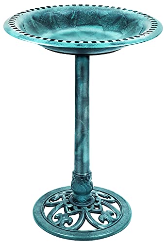 N&B NICE&BRAVO Outdoor Garden Bird Bath 28 Inch Height Polyresin Lightweight Decoration - Green