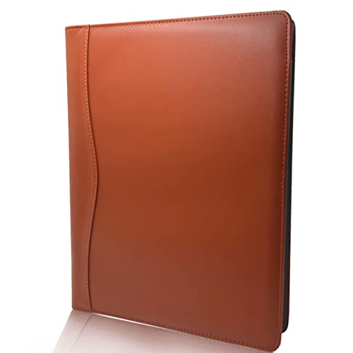 Leather Portfolio Folder Padfolio, Business Padfolio Organizer Document Planner Portfolio Binder Storage Pocket for Legal Pad Holder Paperwork Phone Men Women Red Brown