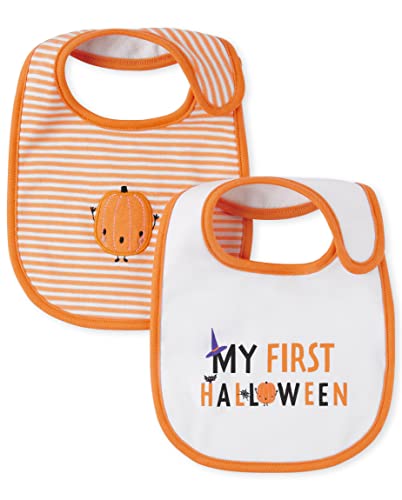 The Children's Place 1st Holidays Baby Bibs 2-Pack, Halloween/PUMPKI, ONE Size