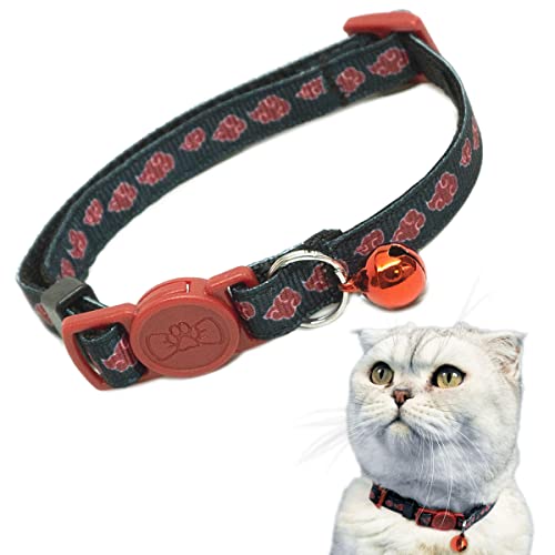 Naruto Akatsuki Cat Collars for Girl Cats, Boy Cats, Small Kitten Collar with Bell (Removable) | Officially Licensed Naruto Akatsuki Cloak Inspired Breakaway Cat Collars for Akatsuki Costume Itachi