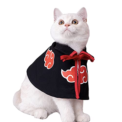 Cat Cloak Anime Ninja CostumeHalloween Pet Clothes,Pet Cloak Cosplay Party for Small Dogs Cats Clothing (Black, Large)