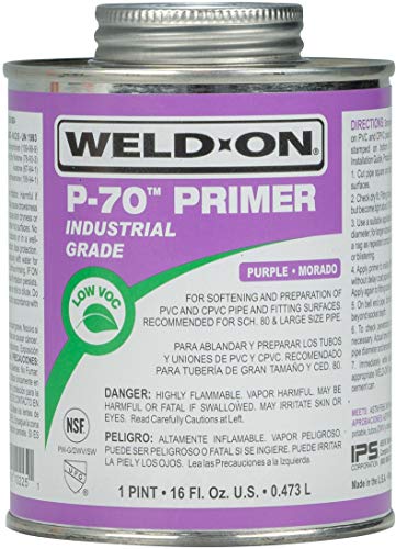 WELD-ON 10225 P-70 Industrial Grade PVC/CPVC Non-Bodied Primer - Fast Acting and Low-VOC, Purple, 1 Pint (16 fl oz)