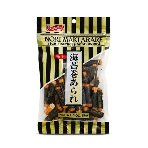 Shirakiku Japanese Nori Maki Arare Rice Crackers with Seaweed | Glutinous Rice, Soy Sauce, Wheat, and Seaweed | Crispy and Savory Cracker Snacks, Seaweed Flavor, 3 Oz - (Pack of 1)