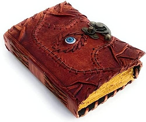 TUZECH Cutomizable Hocus Pocus Book of Spells Leather Journal Deckle Edge Paper Grimoire Journal Third Eye Vintage Book of Shadows Seven Chakra Antique Spell Book Lock Clasp Notebook Witch