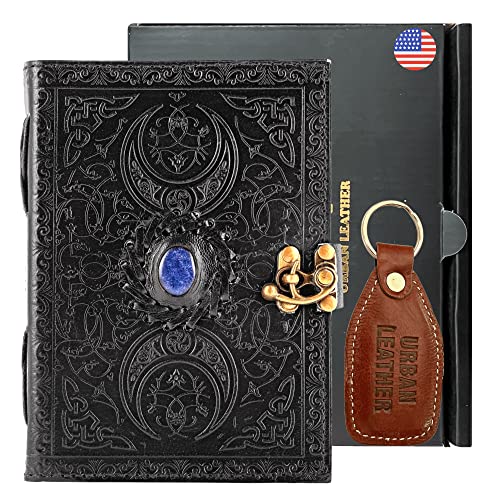 URBAN LEATHER 3 Celtic Moon Lapis Journal for Men Women to Write in, Grimoire Black Book of Shadows Witchcraft Wiccan Spellbook Drawing Sketchbook Writing Notebook, Thick Unlined Pages