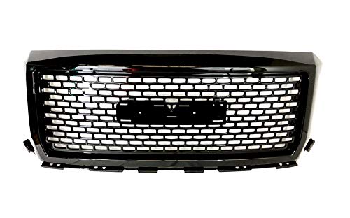 Gldifa Grille Compatible with GMC Sierra 1500 2014-2015 Denali Style Front Glossy Black Mesh Hood Grill Replacement