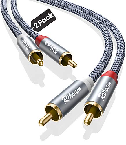 RIKSOIN RCA Cable, 2-Pack (8 Feet) 2-RCA Male to 2-RCA Male Subwoofer Audio [Shield, Hi-Fi Sound] Nylon Braided Cable for HDTVs, Home Theater, Gaming Consoles, Hi-Fi Speakers, DVD Players & More