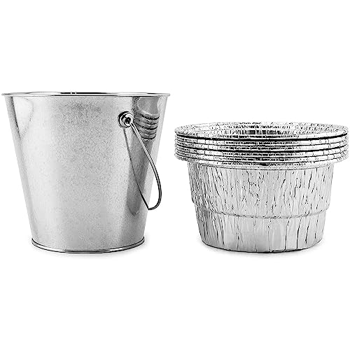 Cornucopia Grill Grease Bucket with Liners (7-Piece Set); Steel Drip Pail with 6 Foil Liners for Wood Pellet Grills and Smokers