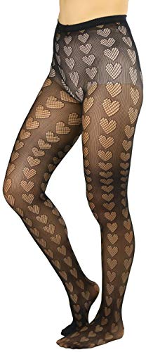 ToBeInStyle Women's Large Fishnet Stripes of Hearts - Black Fashion Sheer Tights - OSP