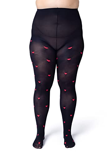 Silky Toes Womens Plus Size Patterned Tights Fashion Printed Designed Opaque Stockings Heart 7-8