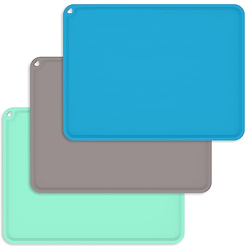 Kids Placemats, Silicone Placemat for Kids, Toddler Placemat for Dining Table, Baby Placemats Portable Food Mats for Kids Toddler Children (Blue&Gray&Light Green)