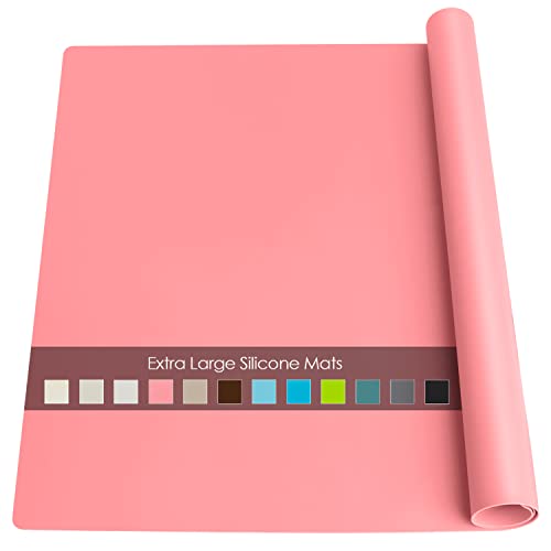 Extra Large Silicone Table Mat, Silicone Mat for Crafts Kids Dinner Placemat Desk Countertop Protector Heat Resistant Baking Mat Reusable Dough Rolling Pad Fondant Mat, Pink (23.62x15.75 inches)