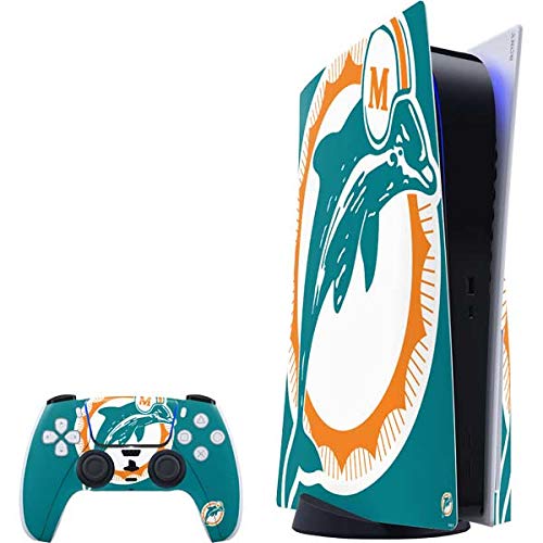 Skinit Decal Gaming Skin Compatible with PS5 Console and Controller - Officially Licensed NFL Miami Dolphins Retro Logo Design