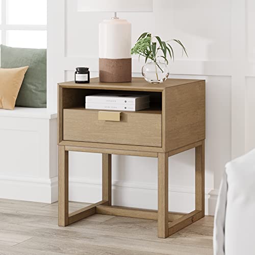 Nathan James Luke Modern Nightstand Side Accent or End Table with Storage Drawer, 1, Light Brown