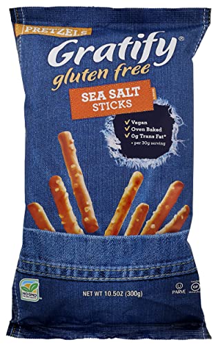 Gratify Gluten Free Pretzels Sea Salt Sticks Vegan GF Pretzels, 10.5oz Bag (Pack of 6)