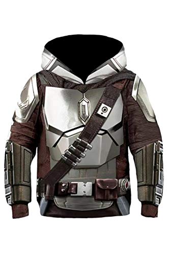 Toddler Kids Silver Hoodie Armor Print Sweatshirt for Boys Girls (Small, Grey)