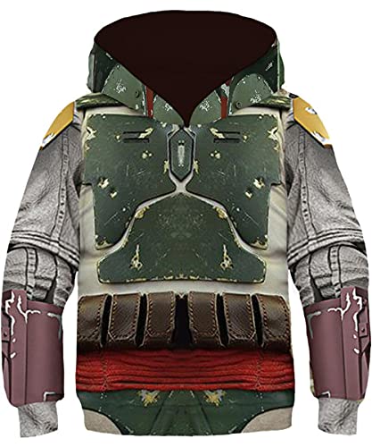 Kids Bounty Hunter Hoodie for Boys Battle Suit Costume Halloween Cosplay Hooded Pullover Sweatshirt (Green, M)