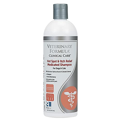 Veterinary Formula Clinical Care Hot Spot & Itch Relief Medicated Shampoo for Dogs and Cats 16oz  Helps Alleviate Sensitive Skin, Scratching, and Licking of Coat