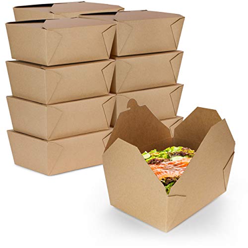 Fit Meal Prep 48 oz Paper Take Out Containers 6.8 x 5.5 x 2.5 - Kraft Lunch Meal Food Boxes, Disposable to Go Packaging, Microwave Safe, Leak Grease Resistant for Restaurant, Catering, 40 Pack