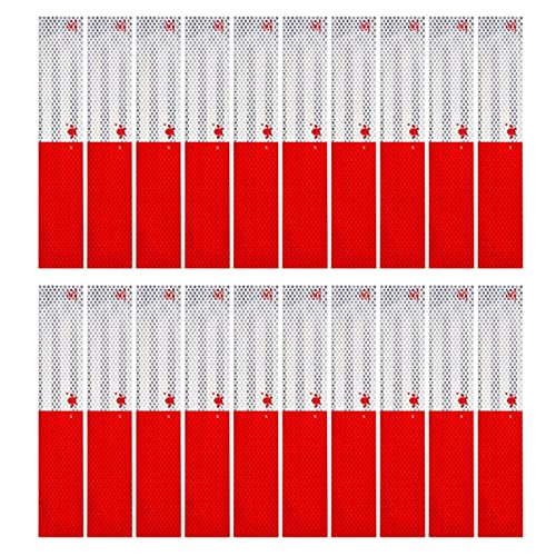 SICILAMIU Reflective Tape, 2"  12"  20 Pack Red/White Self-Adhesive Reflective Tape Outdoor Waterproof Safety Caution Warning Tape Trailer Reflector for Cars, Trucks, Trailers, Boats, Road Signs