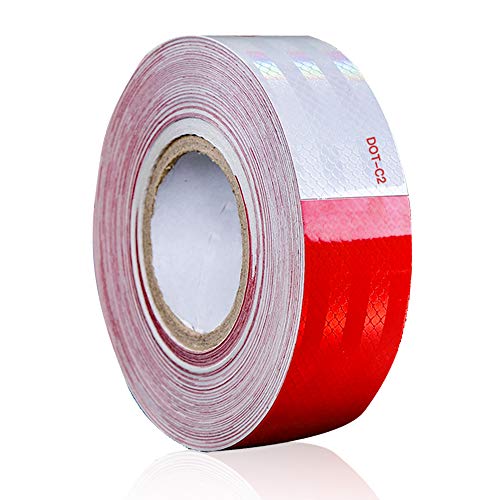 JCXJ 2inx100Ft Dot-C2 Red/White Reflective Safety Conspicuity Tape Waterproof High Intensity Reflective,Caution Sign,Driveway reflectors Tape for Vehicles,Trailers,Boats,Signs,Outdoor, Cars, Trucks