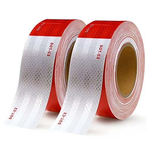 DOT-C2 Reflective Tape, LEORAY DOT Reflective Tapes 2" x200 Feet Waterproof Red and White Adhesive Reflector Tape for Trailer Cars Trucks Outdoor