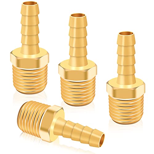KOOTANS 4pcs 5/16" Hose Barb to 3/8 NPT Male Brass Quick Coupler Air M Type Fitting Quick-Connect Fitting