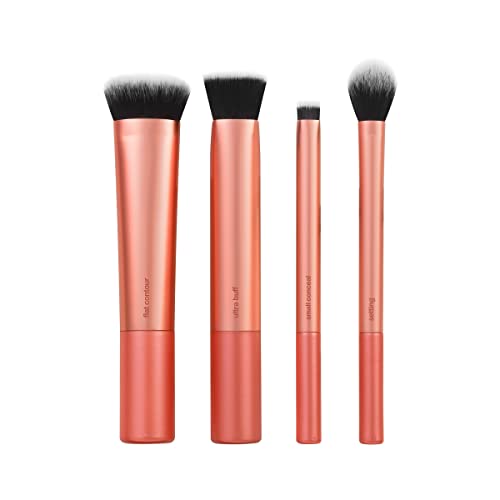 Real Techniques Face Base Makeup Brush Kit, For Concealer, Foundation, & Contour, Works With Liquid, Cream & Powder Products, For Blending & Buffing, Makeup Brush Set for Sculpting, 4 Piece Set