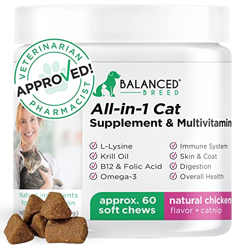 Balanced Breed L-Lysine Cats Immune Support Skin Coat Sneezing Runny Nose Watery Eyes Cat Vitamins Indoor Cats Supplement Vitamins Cats Senior Cat Supplements Vitamins Allergy Relief Cats Lysine Treat