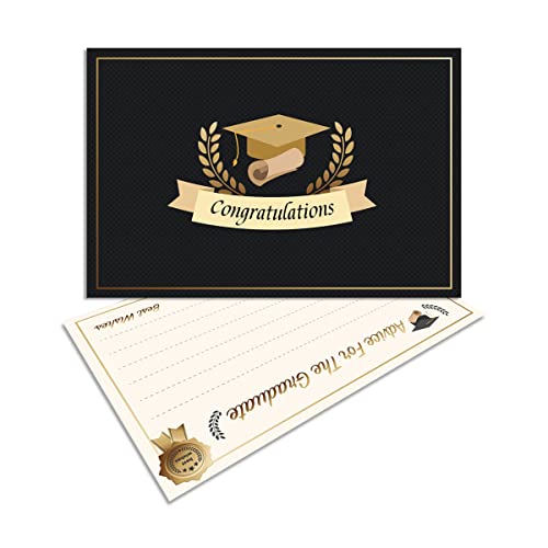 Longwider Graduation Advice Cards, 50 Pack 4 x 6 Inch Words of Wisdom Cards for Graduation of College High School and University, Black and Gold Wish Cards for New Grad Party Favor Supplies