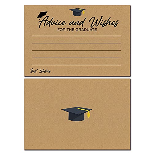 30 Pcs 2022 Graduation Advice Words of Wisdom Cards for Graduate Class, High School, University Grad, Funny Black and Gold Party Games, Presents, 4X6 Inch Activities Keepsakes