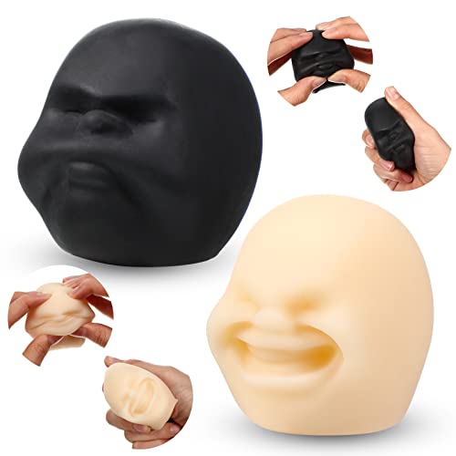 2 Pcs Funny Human Face Emotion Balls Fidget Sensory Toy Stress Relief Squeeze Ball Black Sulkiness and White Happy Decompression Anxiety Relief Toy for Adult Teen Christmas Stocking Filling Favor