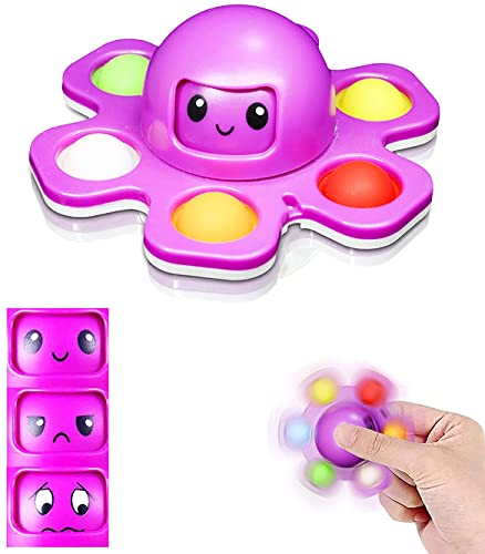 Necosthua Octopus Pop Fidget Spinner Toys, Cute Octopus Face-Changing Toy Relief Anti-Anxiety Keyboard Stress Relief Sensory Toys for Kids Adults (Puprple)