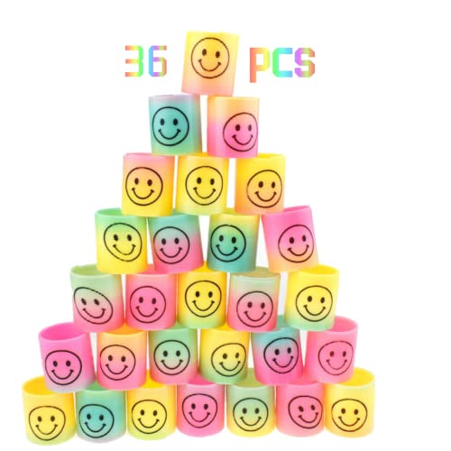 DIYETYI 36 Pack Coil Spring Toy Smiling Face Spring Rainbow Magic Fidget Stress Bulk Mini Toys for Party Favor Carnival Prize Birthday Goodie Bag Stuffers for Kids Boys Girl