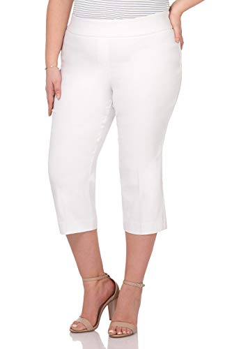 Rekucci Curvy Woman Plus Size Classic Pull-On Stretchy Straight Leg Capri (22W, White)