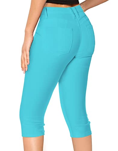 Hybrid Women's Butt Lift Super Comfy Stretch Denim Capri Jeans Aqua 3