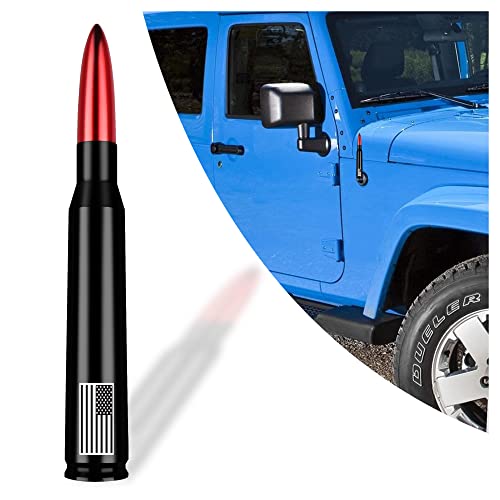 American Flag Car Truck Bullet Antenna,Aluminum Alloy - Enhance Signal Stability and Waterproof,Compatible with Dodge, Ford, Chevrolet, Toyota, Jeep, GMC Antenna Replacement(Red)