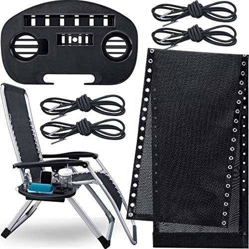 Panelee 6 Pieces Gravity Chair Set, Gravity Chair Fabric, Gravity Chair Tray, Replacement Bungee Cord Trays for Carrying Cellphone, Snack, Water, Black Recliner Mesh Canvas Elastic Bungee Cord
