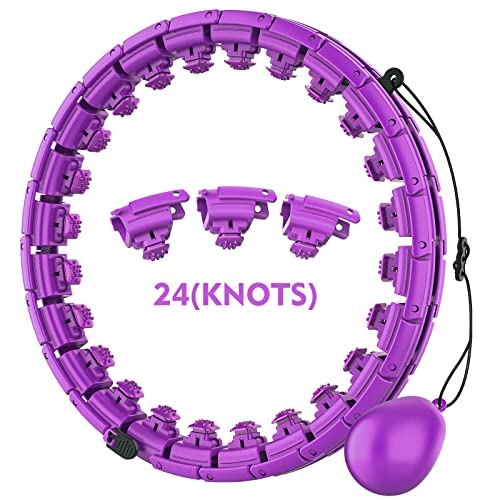 Smart Weighted Fit Hoop for Adults Weight Loss, OPULEXX 24 Sections Detachable Knots, 2 in 1 Adomen Fitness Massage, Suitable for Adults, Women, Men and Family, Great for Exercise and Fitness(Purple)