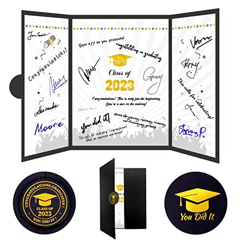 Trgowaul Graduation Guest Book Alternative Signature Certificate Graduation Party Supplies, Black Gold 2023 Grad Party Sign in Certificate for College High School Class of 2023 Signature Book