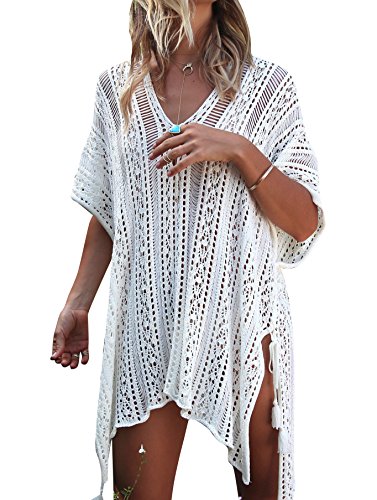 Womens Bathing Suit Cover Up for Beach Pool Swimwear Crochet Dress (Off White, S)